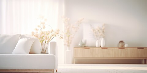 Fototapeta na wymiar Blurred view of white furniture in living room.