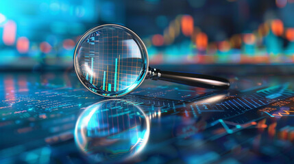 Economy Insights: Magnifying Glass Over Data Charts