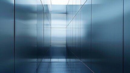3d render of interior design. Futuristic corridor with glass panels