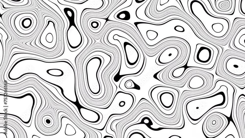 Poster Animated wavy line motion graphic background. Seamless looped Abstract motion graphic, Abstract moving topographic map lines. Moving wavy line striped