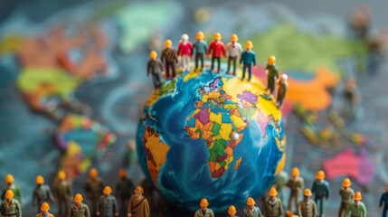 Miniature workmens, workers in safety helmets waving their fists and protesting. International labor day concept. Generative ai