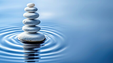 a stack of rocks sitting in the middle of a body of water with ripples on top of the water.