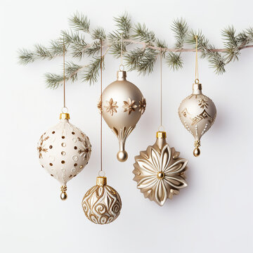 photo of Christmas tree decorations on a white background сreated with Generative Ai