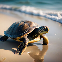 turtle on the beach - obrazy, fototapety, plakaty