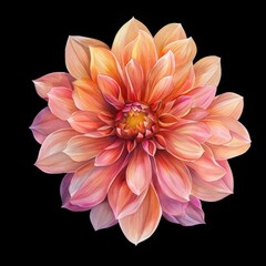 Watercolor, Red Dahlia Flower isolated on black background