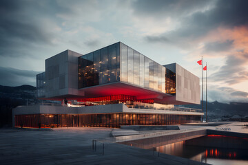 Obraz premium Modern contemporary architecture swiss style concrete building, swiss concrete building, modern architecture