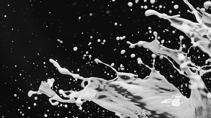 White splashes of liquid in the air isolated on solid black background