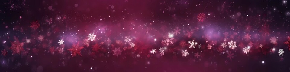 Fototapeta na wymiar detailed and intricate red snowflakes on red and dark magneta colored background banner, shiny and bokeh effect