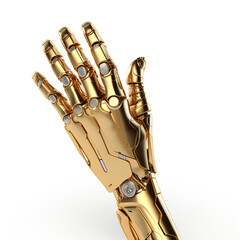 Naklejka premium golden hand of futuristic robot on white background сreated with Generative Ai