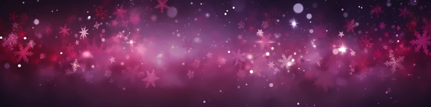 detailed and intricate red snowflakes on red and dark magneta colored background banner, shiny and bokeh effect