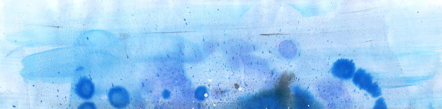 Fondo, banner abstracto de acuarela hecho a amano. Texturas de acuarela con salpicaduras en tonos azul oscuro, con espacio para texto o imagen	