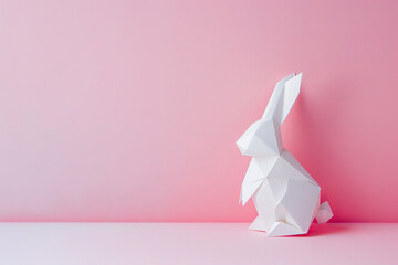 White Easter bunny made of paper on pink background, Minimal concept. - 753269100