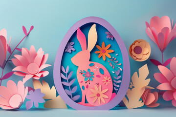 Easter rabbit, eggs and flowers made of paper