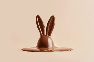 Melt chocolate bunny on beige background. Easter minimal concept. - 753269134