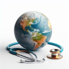 Happy national doctors day concept earth globe with a stethoscope isolated on a white background 