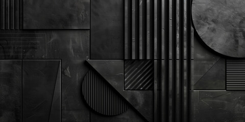 Dark metal geometric abstract background. Black geometric pattern artwork. Abstract horizontal...