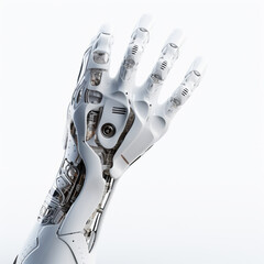 futuristic robot hand on white background сreated with Generative Ai