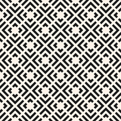 Plakaty  Vector monochrome seamless pattern with lines, squares, triangles, rhombuses, arrows, grid, net, lattice, tiles. Abstract geometric texture. Simple black and white modern repeated geo background