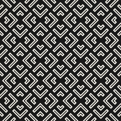 Geometric lines vector seamless pattern. Texture with triangles, squares, chevron, arrows, lines. Abstract black and white linear graphic background. Retro sport style ornament. Dark repeat design