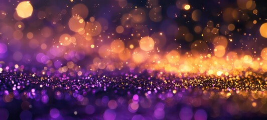 Gold and purple abstract glitter confetti bokeh background