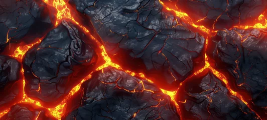 Tuinposter Red Yellow lava flame background, really hot lava on rock © Ibad