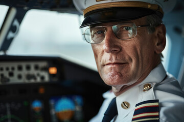 Portrait of an airline pilot looking at the camera.