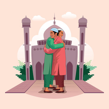 Eid Al Fitr Two Friend's Hug
