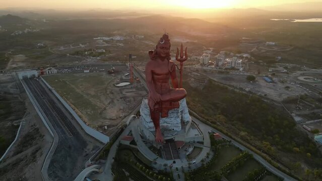 Aerial view of the world's largest Shiva statue Statue of Faith, India