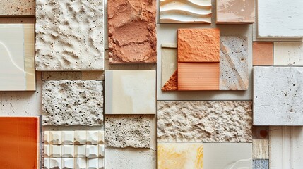 Stylish interior design moodboard from different texture and color materials