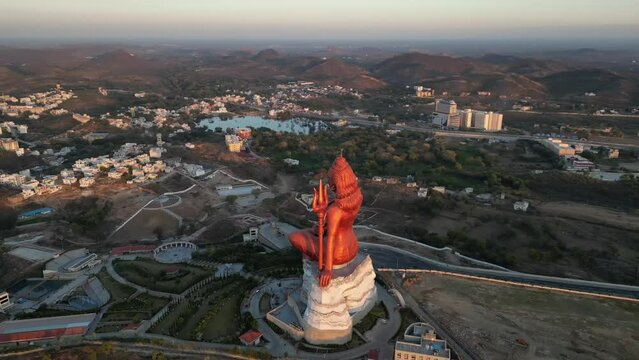 Aerial view of the world's largest Shiva statue Statue of Faith, India
