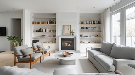 Modern Living Room Interior With Elegant Furniture and Fireplace During Daytime