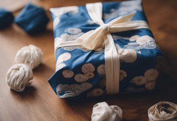 Zero waste gift wrapping traditional Japanese furoshiki style DIY white ribbon