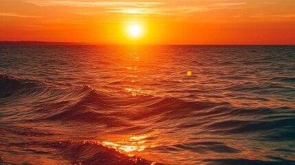 Beautiful Sunset over the Ocean with Waves Crashing Against the Shore
