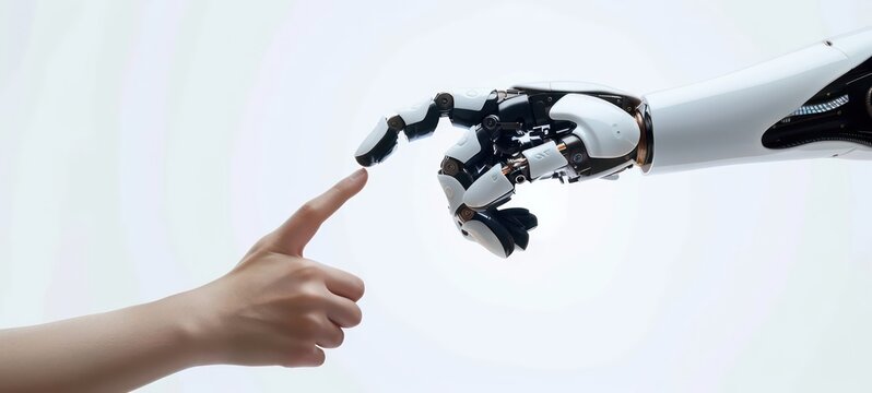 Concept of Artificial intelligence, AI robot, human, idea, development, think, futuristic technology transformation, science, robotic hand, connection with human hand and robot technology development
