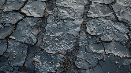 Advertising shot of very old damaged with cracks wet black asphalt road texture covered with water...