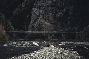 Bridge in the middle of a river in the north of spain pyrenees - obrazy, fototapety, plakaty
