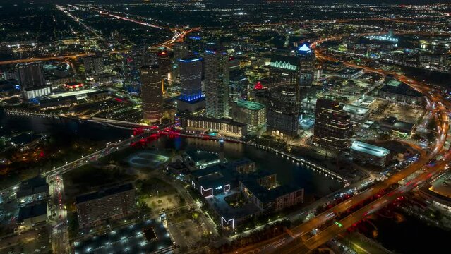 Night Hyperlapse over Tampa from Air
