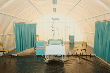 Comprehensive Field Hospital Tent Setup with Essential Medical Supplies