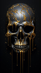 a skull with a gold dripping from it, in the style of smokey background сreated with Generative Ai