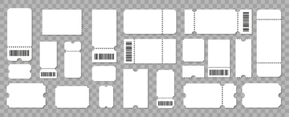 Set blank ticket template. Concert ticket, lottery coupons. Vector coupon 10 eps.