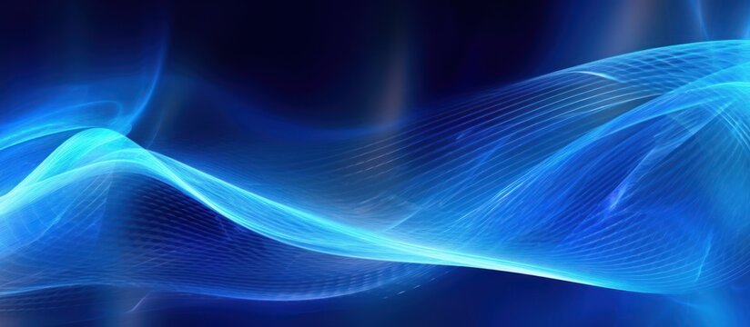 Smooth wave lines neon blue light Abstract waves glowing black background