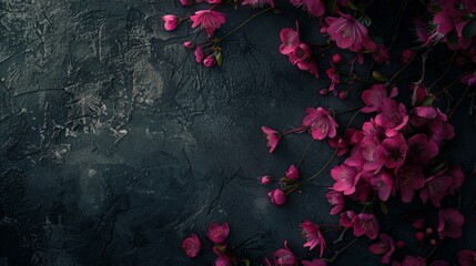 Red or pink flowers on a dark background