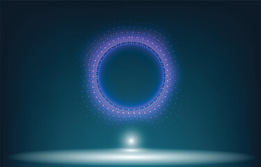 Technology backgrounds vector illustration of Circle sphere on blue background,  lighting circle digital ring neon and blue light on black design for presentation, backgroud, website, post cover.