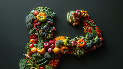 Naklejka premium silhouette of man made of vegetables, concept of healthy vibrant lifestyle, joy of life, healthy eating