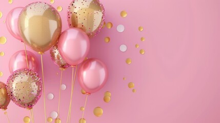 A festive array of pink and golden balloons