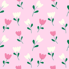 Tulip flowers seamless pattern on pink background