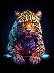Tiger resting and tattoo on his body. Vector illustration for t-shirt design, tiger, leopard, predator, animal, feline, wildlife, mammal, zoo, background, art, cat, wild, beautiful, portrait, beauty, 