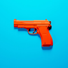 Child's Bright Orange Toy Gun Isolated on Deep Blue Background