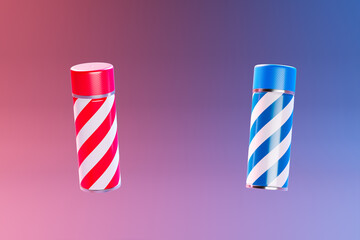 Duo of Striped Spray Bottles Against Dual-Tone Gradient Background