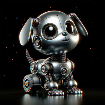 
Perro Robot Beb&eacute; con mirada de duda con fondo de estrellas